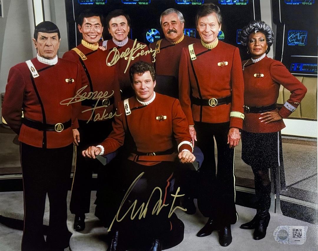 Star Trek Cast Walter Koenig, George Takei, William Shatner Signed 8x10 Photo - SWAU COA